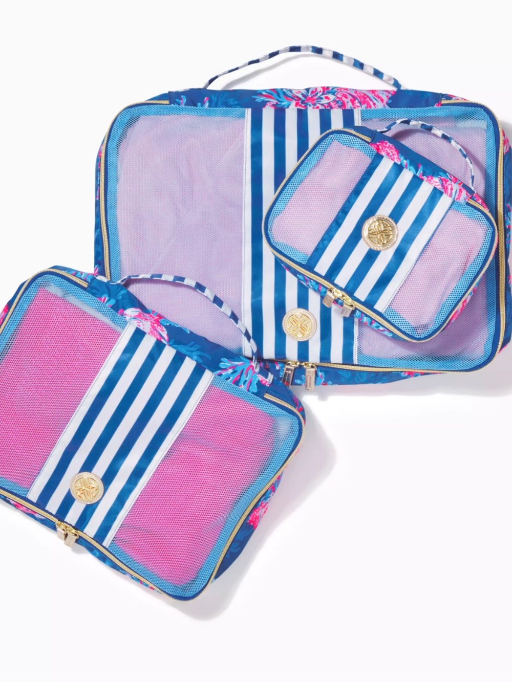 Lilly Pulitzer Blue Floral Stripe Packing Cube and Cosmetic Set